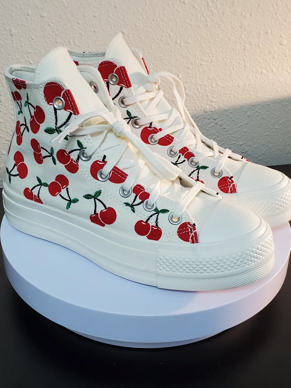 Converse Chuck Taylor High Top Sneakers - White with Red Cherry Print - Picture 2 of 11